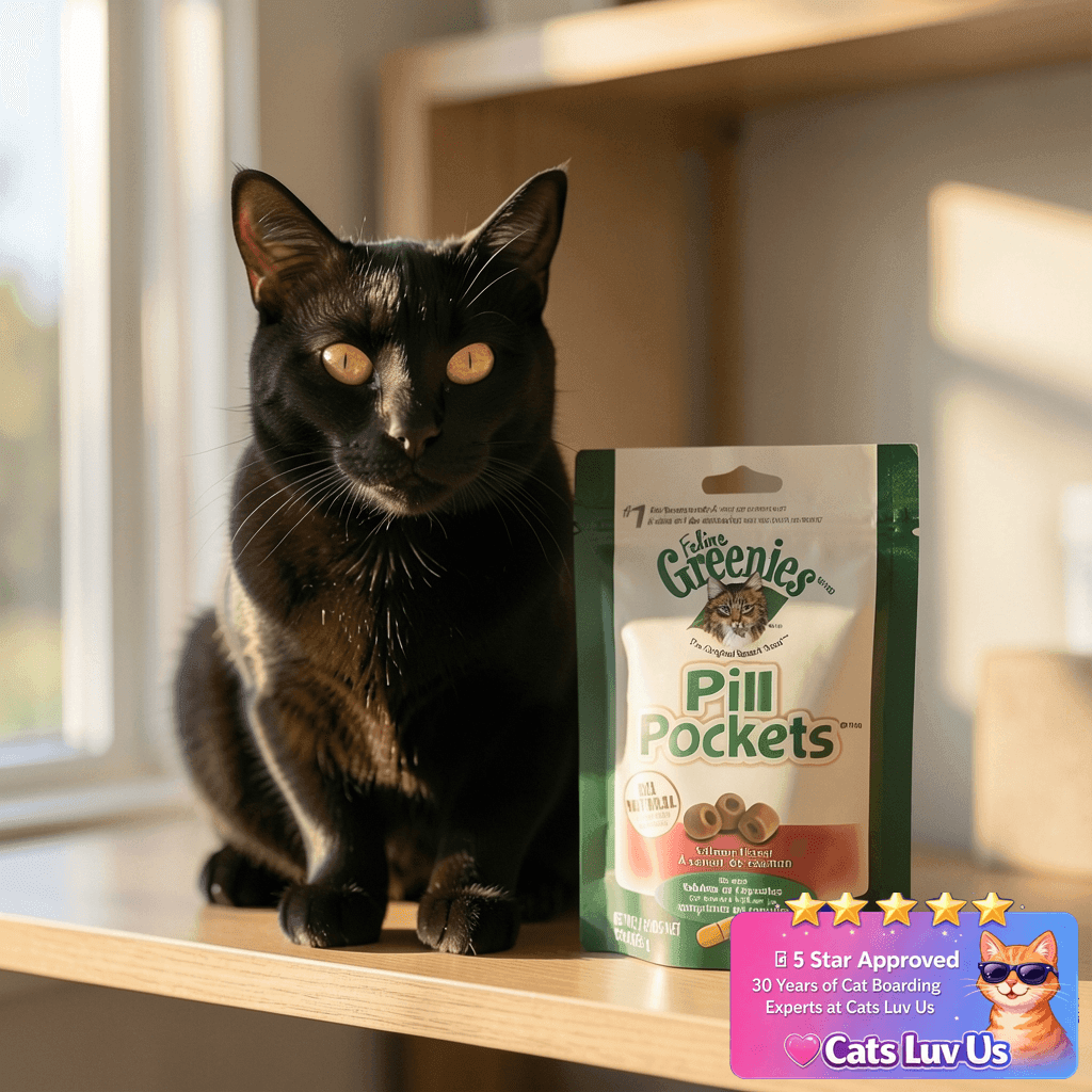 Greenies Feline Pill Pockets for Cats Natural Soft Cat with cat - professional product lifestyle photo