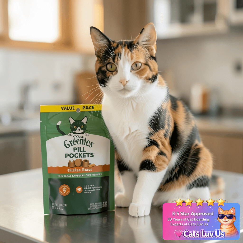 Greenies Feline Pill Pockets for Cats Natural Soft Cat with cat - professional product lifestyle photo