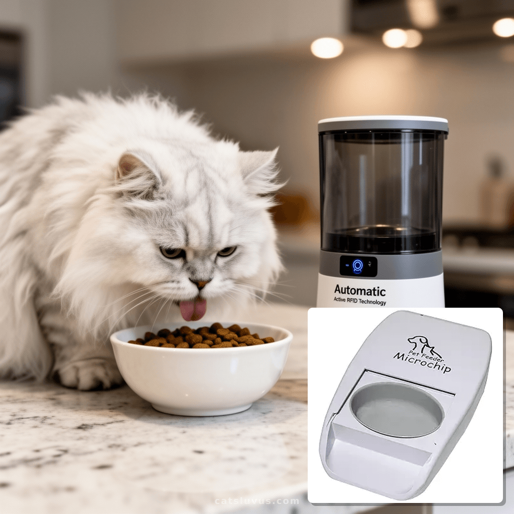 Automatic Pet Feeder with Active RFID Technology with cat - professional product lifestyle photo