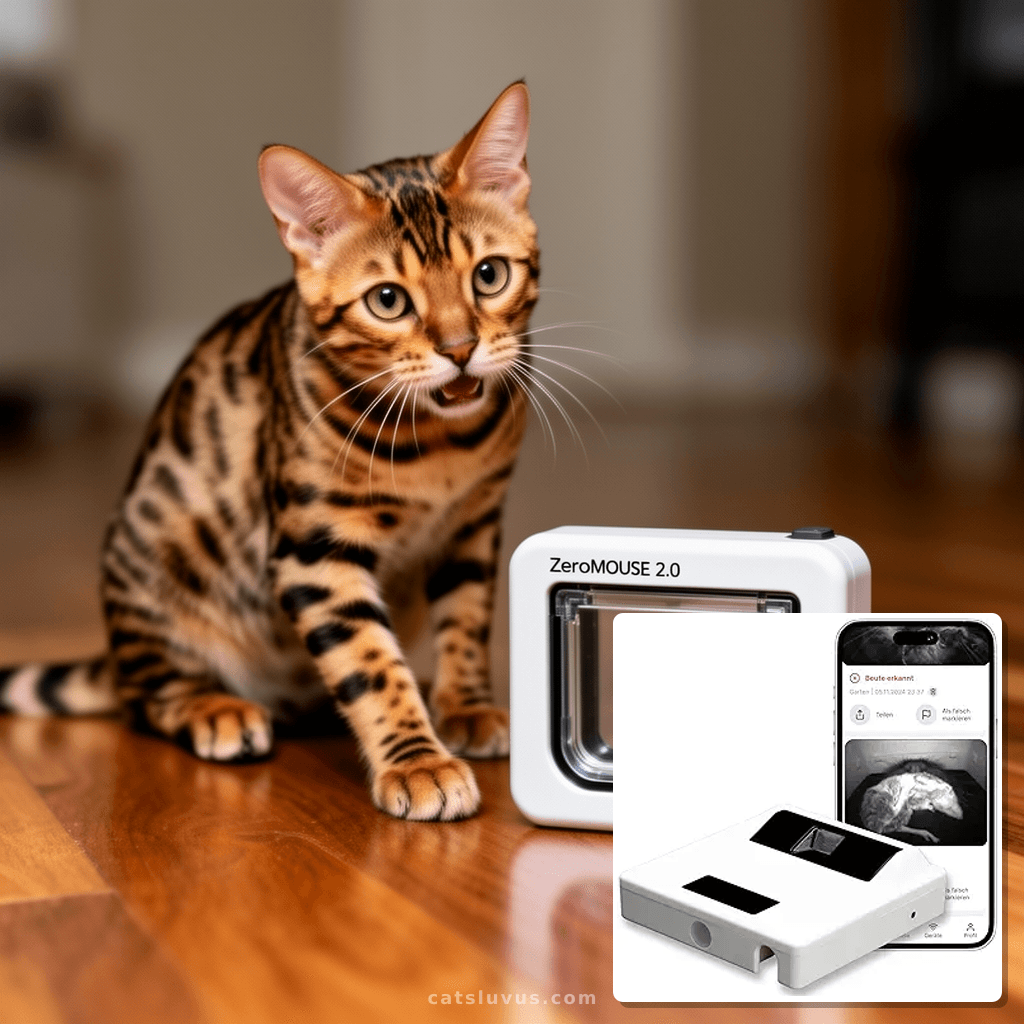 ZeroMOUSE 2.0 Mouse Detection: Cat Flap Extension for Prey a with cat - professional product lifestyle photo