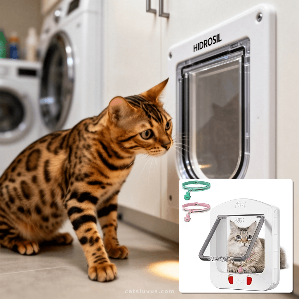 HIDROSIL Cat Door with Magnetic Keys with cat - professional product lifestyle photo