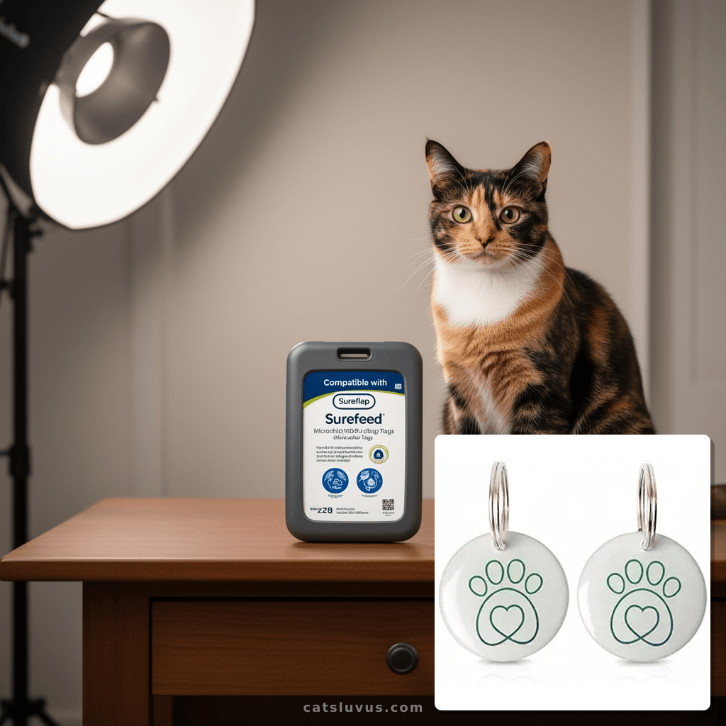 Compatible with Sureflap Surefeed Microchip RFID Collar Tags with cat - professional product lifestyle photo
