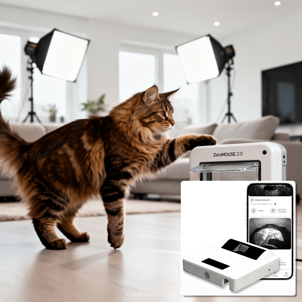 ZeroMOUSE 2.0 Mouse Detection: Cat Flap Extension for Prey a with cat - professional product lifestyle photo