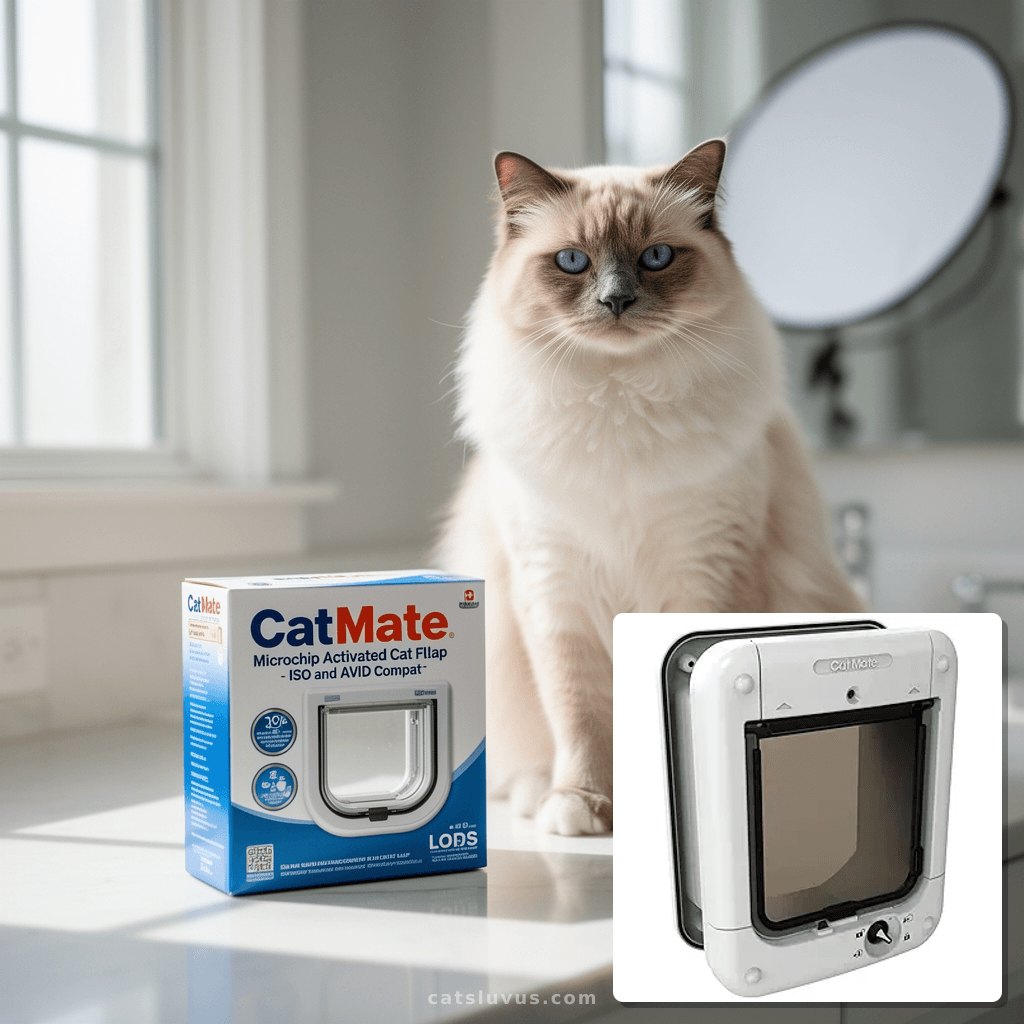 Cat Mate Microchip Activated Cat Flap  - ISO and AVID Compat with cat - professional product lifestyle photo