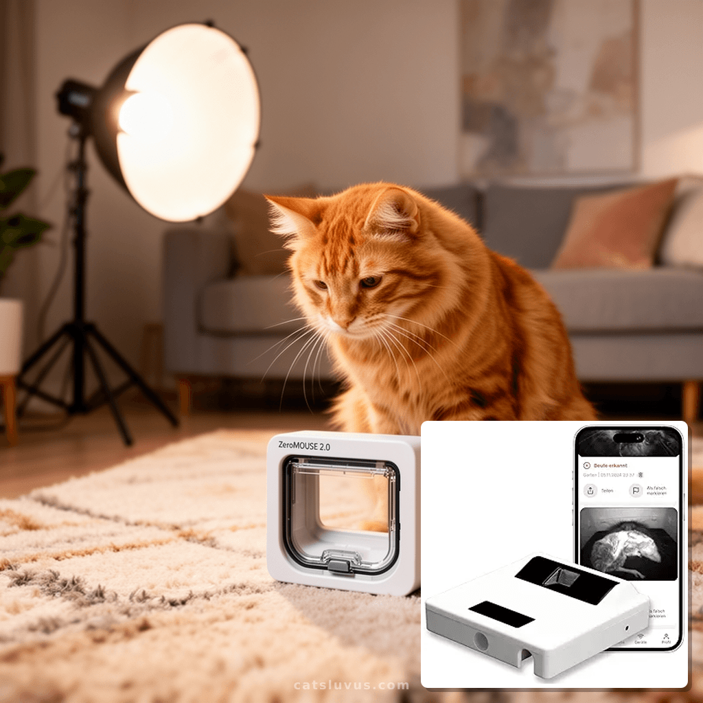 ZeroMOUSE 2.0 Mouse Detection: Cat Flap Extension for Prey a with cat - professional product lifestyle photo