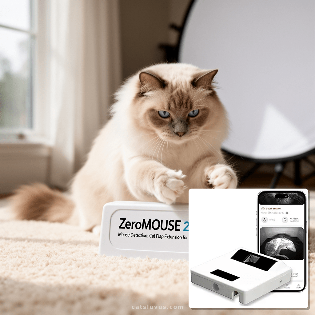 ZeroMOUSE 2.0 Mouse Detection: Cat Flap Extension for Prey a with cat - professional product lifestyle photo