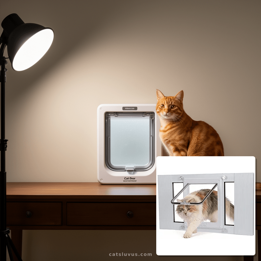 Full-Size Cat Door for Window Weatherproof with cat - professional product lifestyle photo