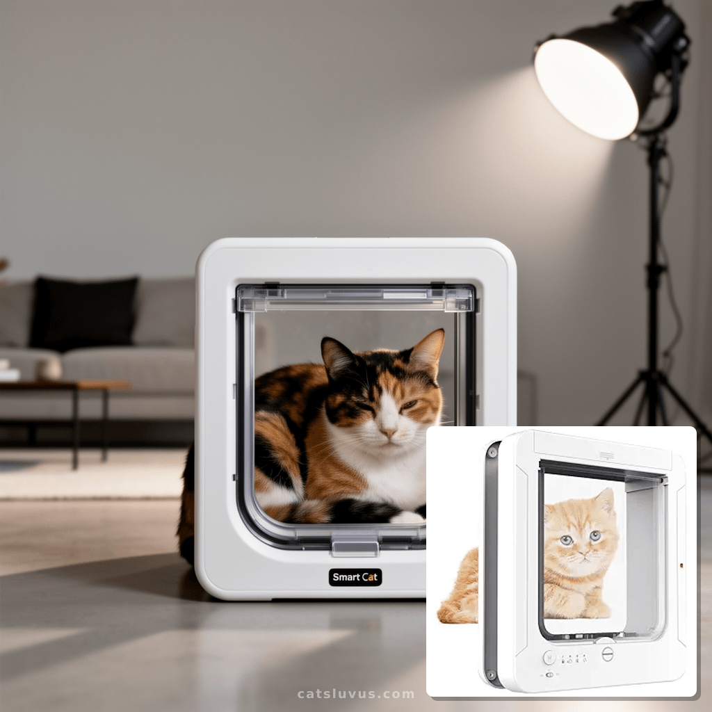 Smart Cat Door for Interior & Exterior Doors with cat - professional product lifestyle photo