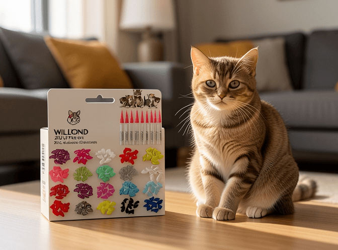 Cat owner reviewing cat nail caps & claw covers for anxious cats options for their pet in 2026