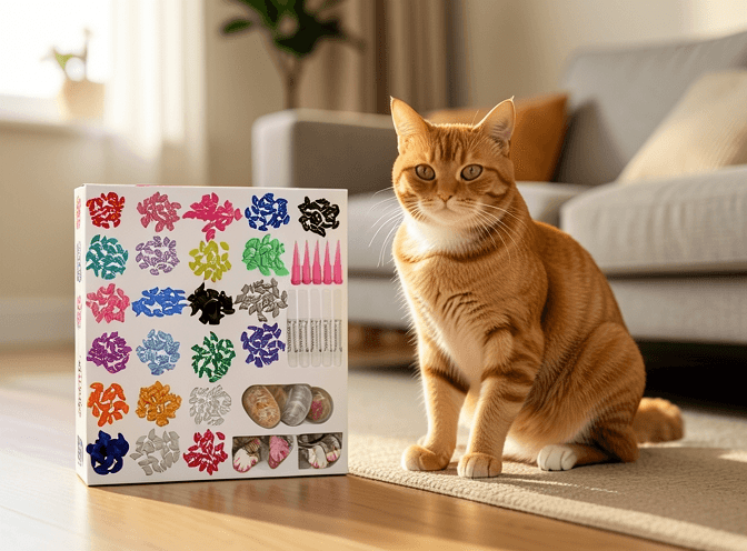 Cat owner reviewing cat nail caps & claw covers pros and cons options for their pet in 2026