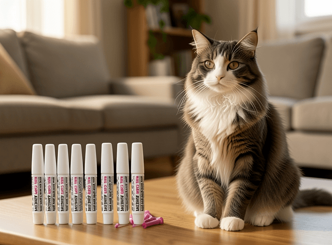 Cat owner reviewing most popular cat nail caps & claw covers options for their pet in 2026