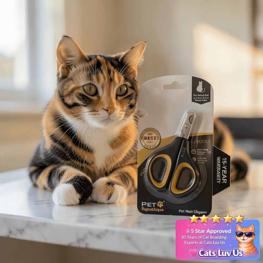 Cat Nail Clippers by Pet Republique – Professional Stainless with cat - professional product lifestyle photo