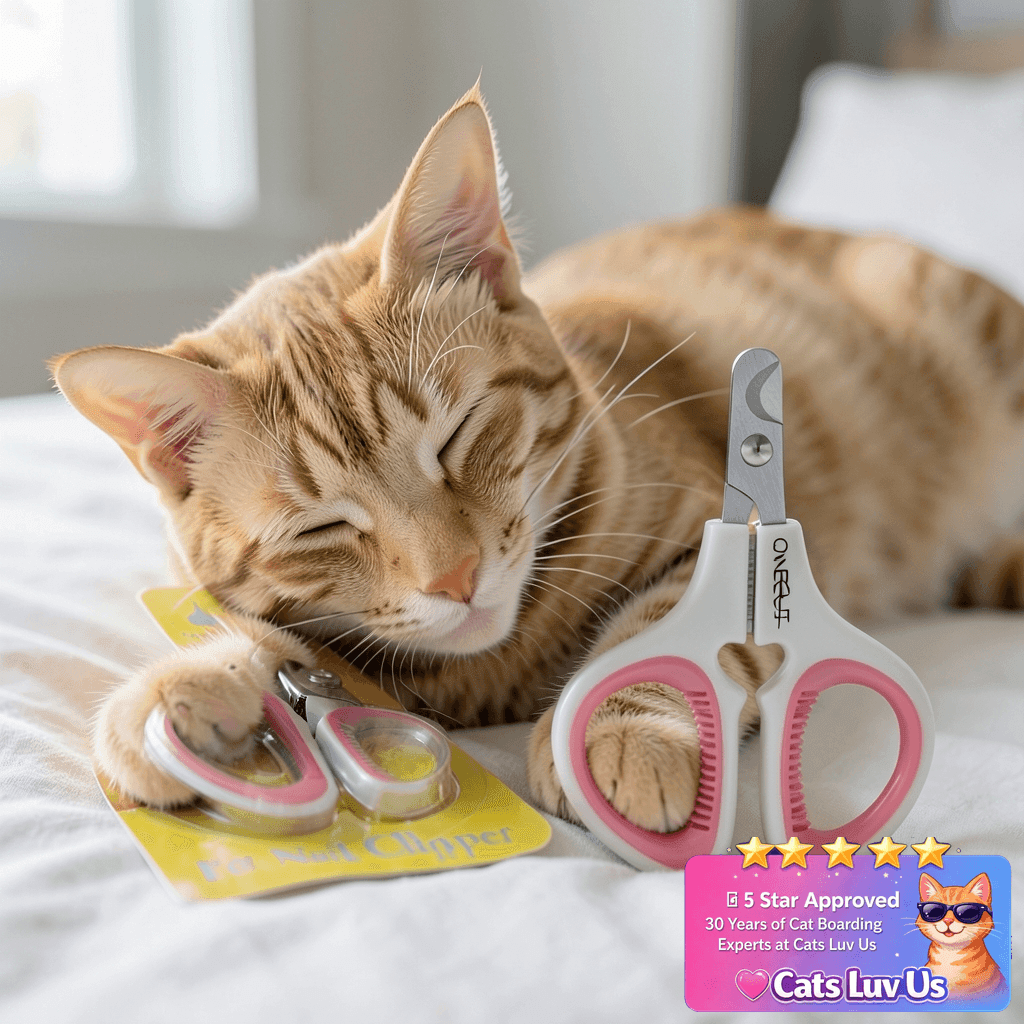OneCut Pet Nail Clippers with cat - professional product lifestyle photo