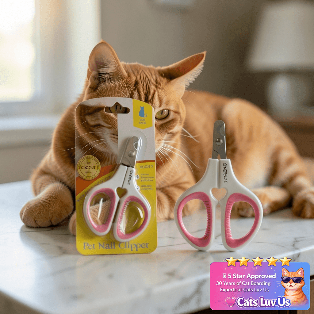 OneCut Pet Nail Clippers with cat - professional product lifestyle photo