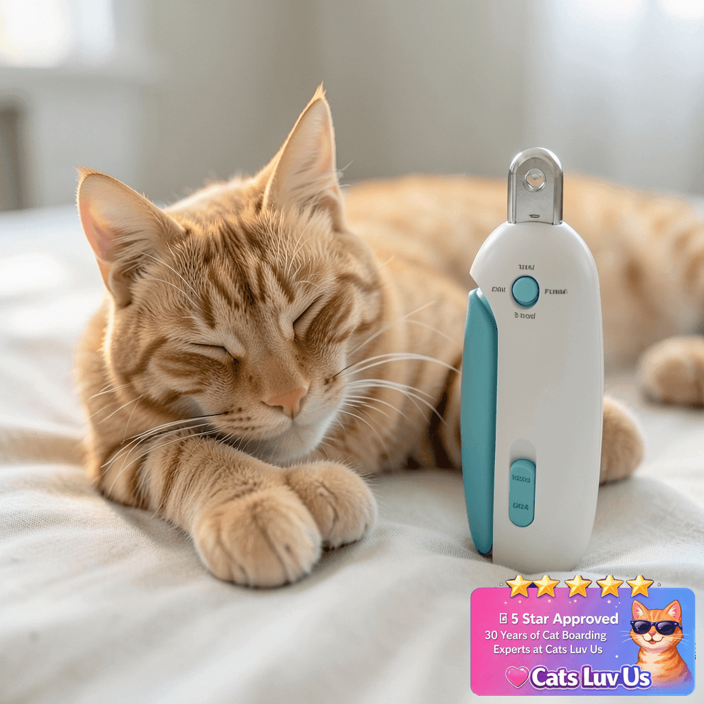 Potaroma Cat Nail Clipper with Adjustable 3-Size Trimming with cat - professional product lifestyle photo