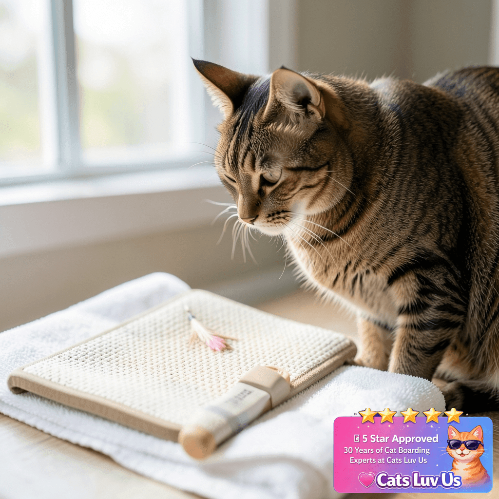 Cat Nail File Scratcher- Natural Sisal Scratching Pad with cat - professional product lifestyle photo