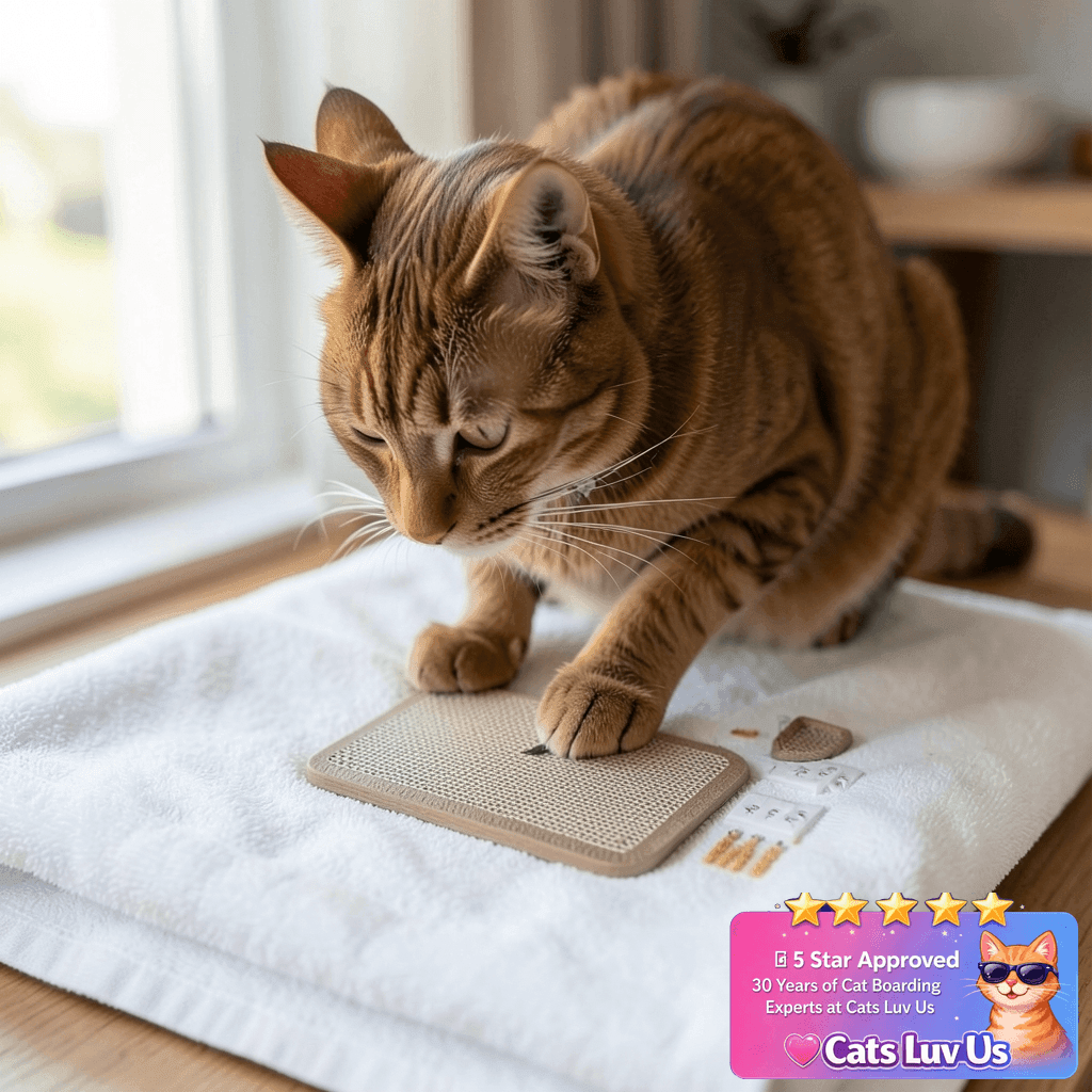 QICIKRASE Cat Nail File Scratcher - Natural Sisal Scratch with cat - professional product lifestyle photo