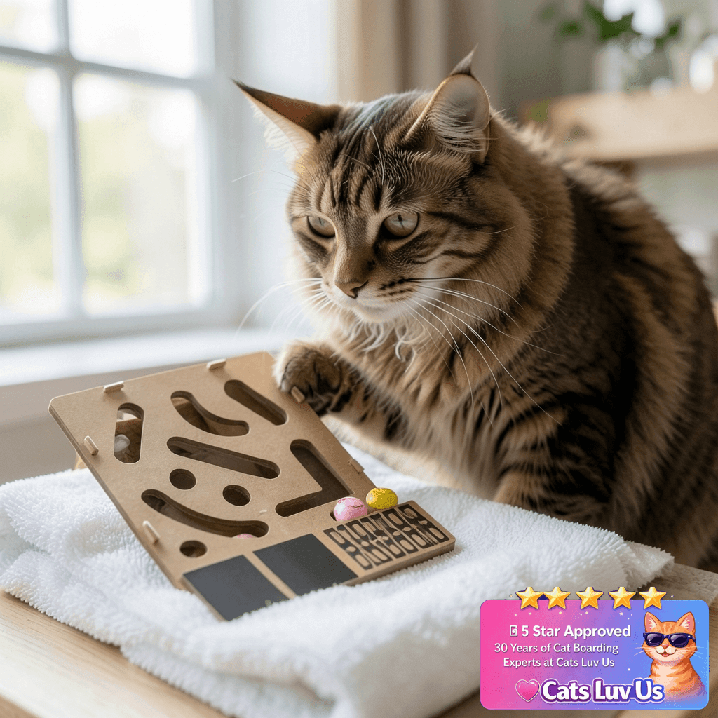 MDF Cat Nail File Box with cat - professional product lifestyle photo