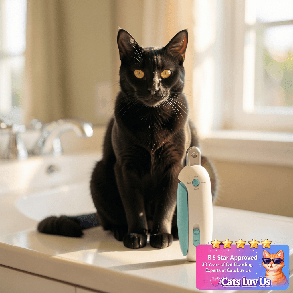 Potaroma Cat Nail Clipper with Adjustable 3-Size Trimming with cat - professional product lifestyle photo