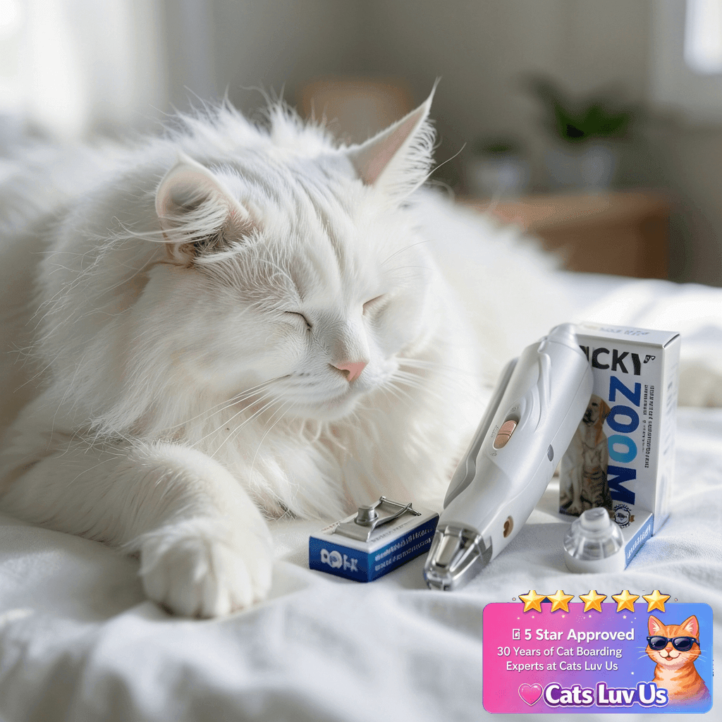 2-in-1 Dog & Cat Nail Clippers and Grinder with Light – with cat - professional product lifestyle photo