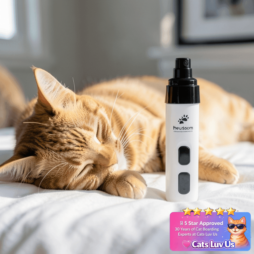 Heusom Silent Groom Pro Pet Nail Grinder | Whisper Quiet with cat - professional product lifestyle photo