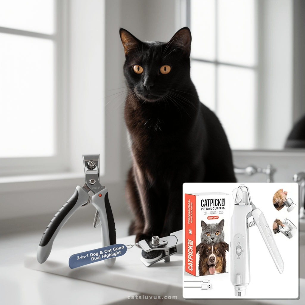 2-in-1 Dog & Cat Nail Clipper with Grinder - Dual Highlight with cat - professional product lifestyle photo