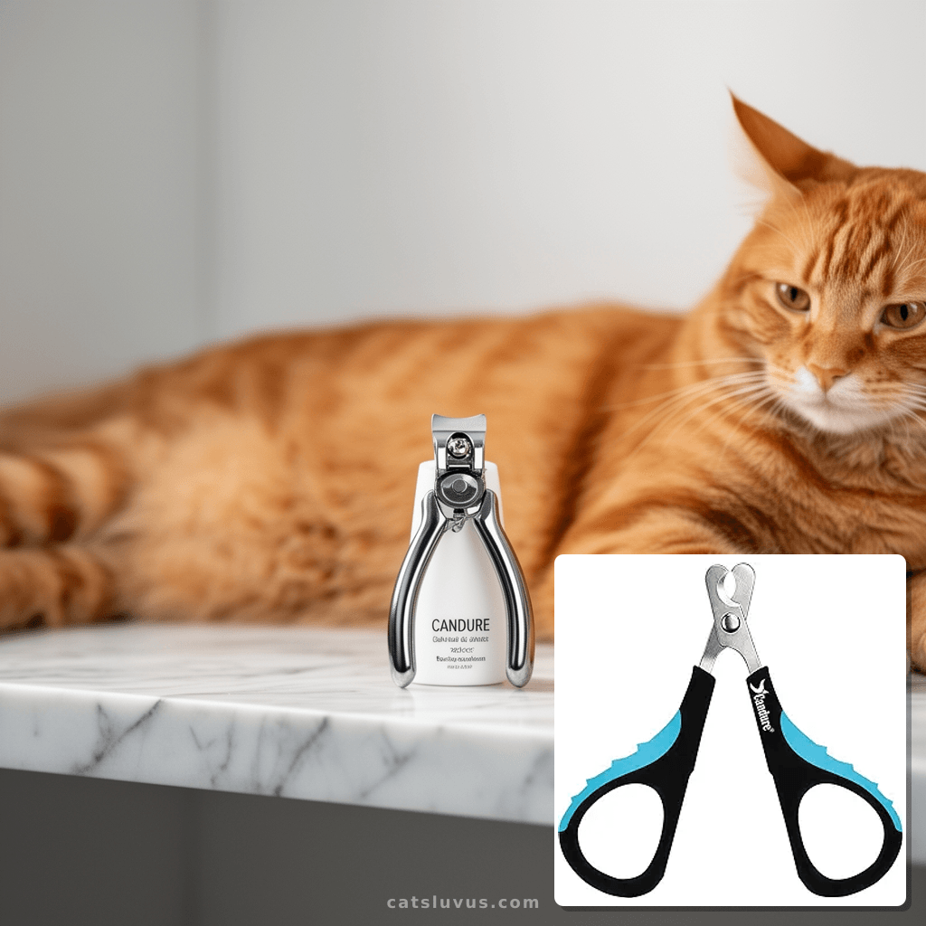 Candure Cat Nail Clipper Stainless Steel Cat Claw Trimmers with cat - professional product lifestyle photo