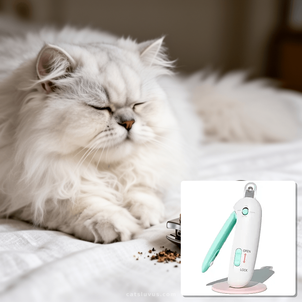 Cat Nail Clipper | Cat Nail Trimmer with Clipping Debris with cat - professional product lifestyle photo