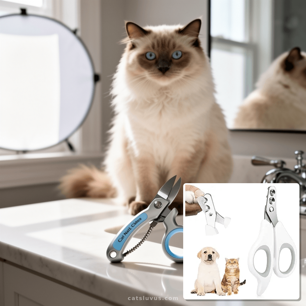 Cat Nail Clippers with Circular Cut Hole with cat - professional product lifestyle photo