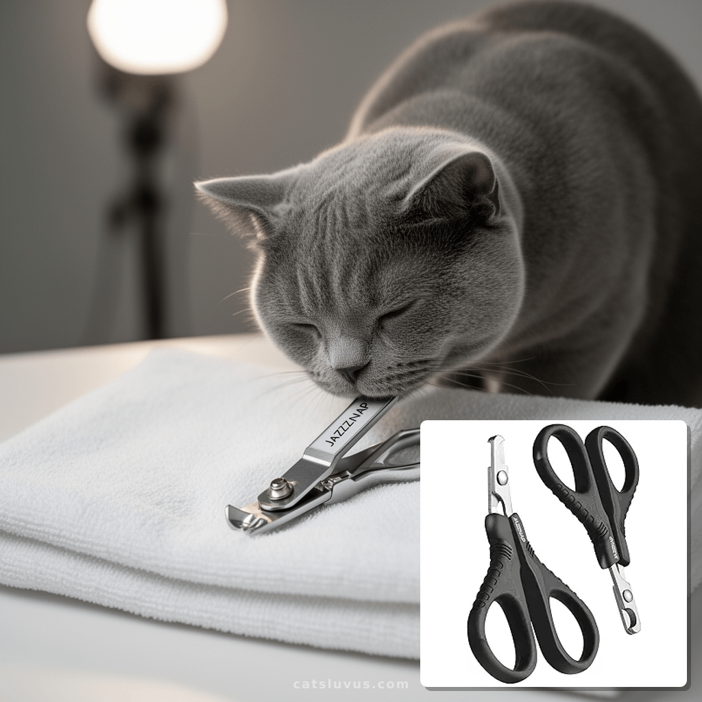 JAZZZNAP Cat Nail Clippers with cat - professional product lifestyle photo