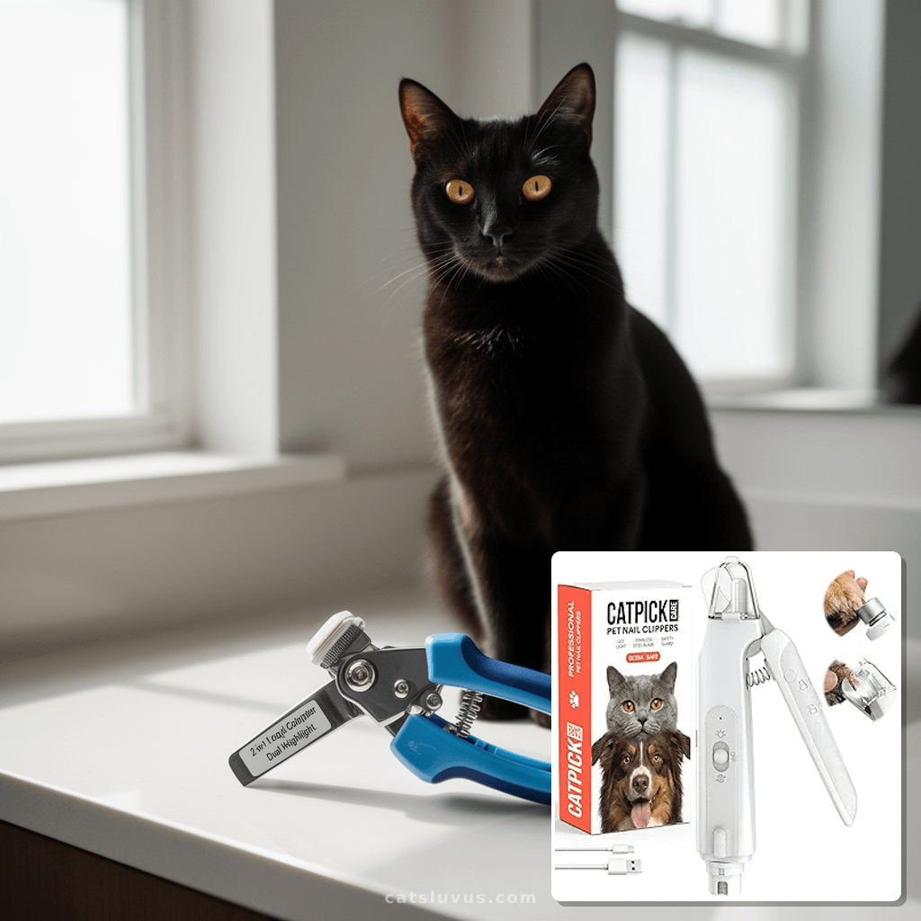 2-in-1 Dog & Cat Nail Clipper with Grinder - Dual Highlight with cat - professional product lifestyle photo