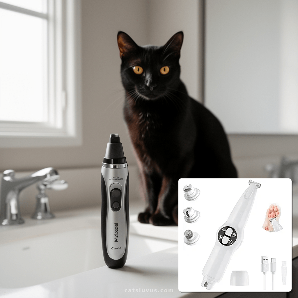 Mcbazel 2 in 1 Pet Micro Precision Trimmer & Nail Grinder with cat - professional product lifestyle photo