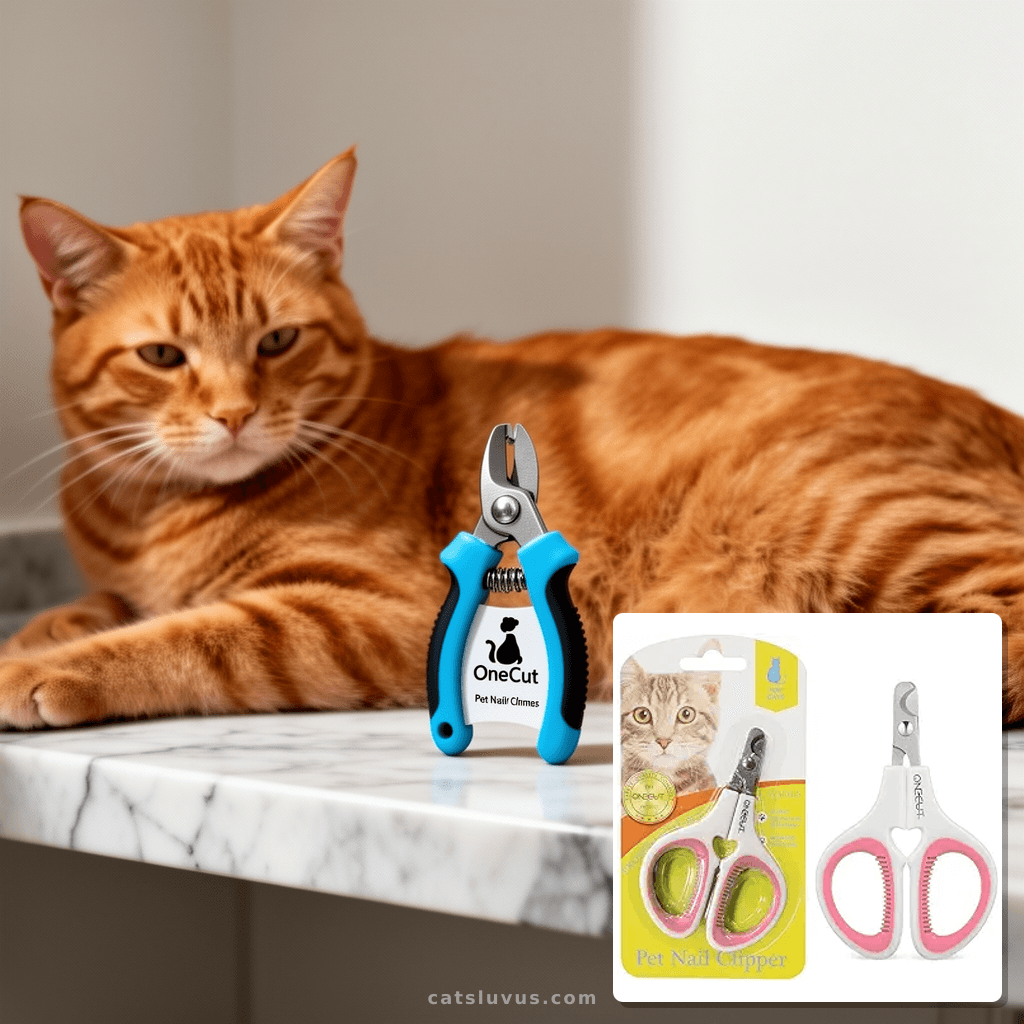 OneCut Pet Nail Clippers with cat - professional product lifestyle photo