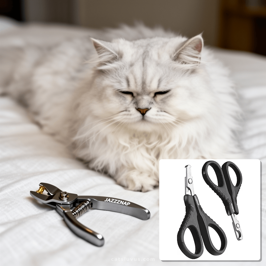 JAZZZNAP Cat Nail Clippers with cat - professional product lifestyle photo