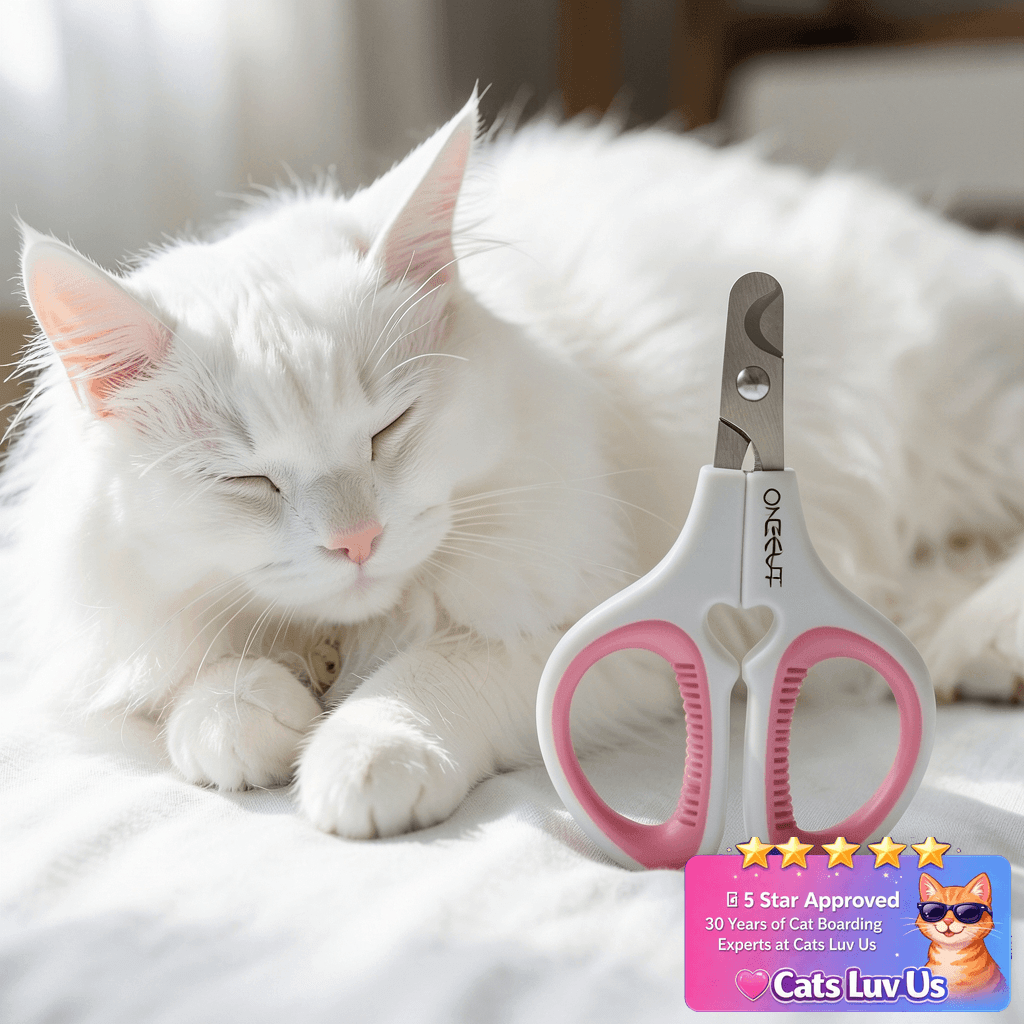 OneCut Pet Nail Clippers with cat - professional product lifestyle photo
