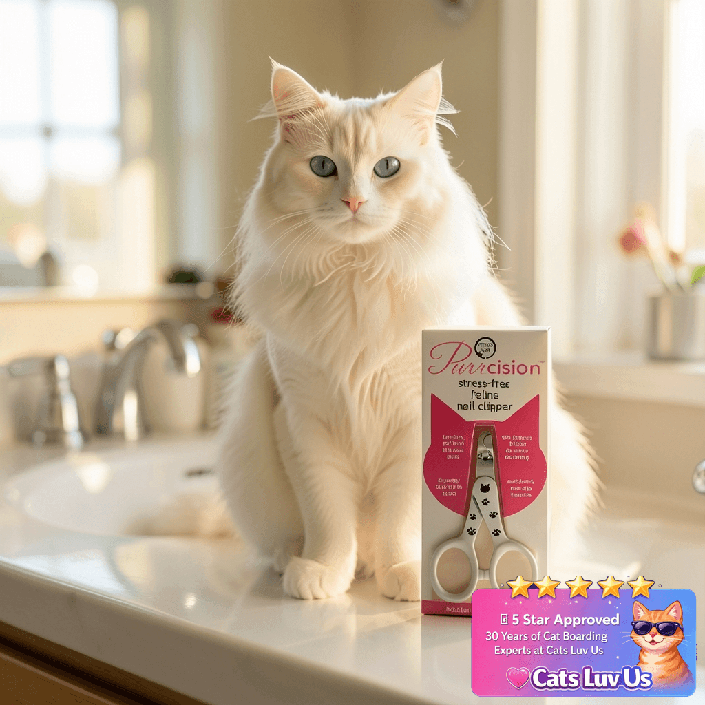 Necoichi Purrcision Feline Nail Clipper | Lever Principle with cat - professional product lifestyle photo