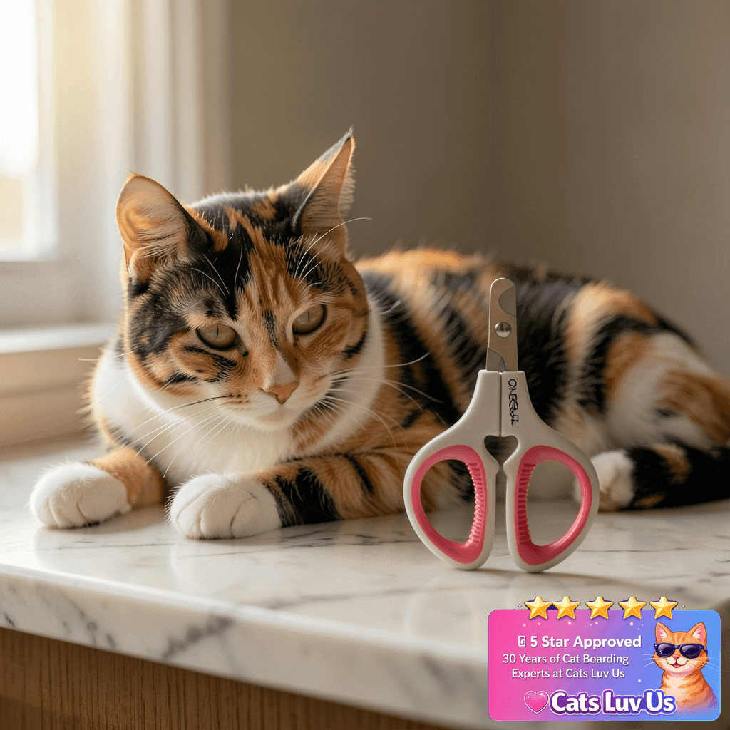 OneCut Pet Nail Clippers with cat - professional product lifestyle photo