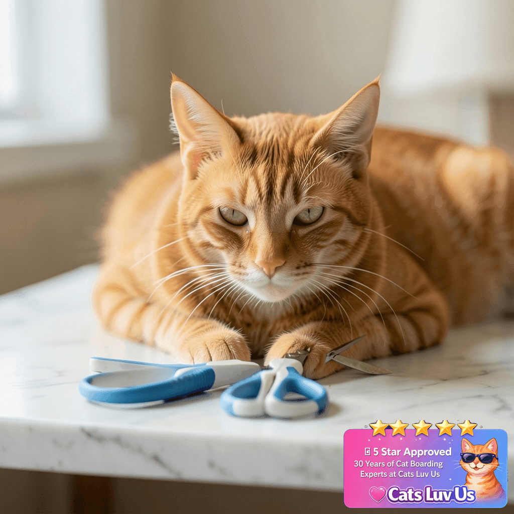 gonicc Professional Pet Nail Clippers and Trimmer - with cat - professional product lifestyle photo