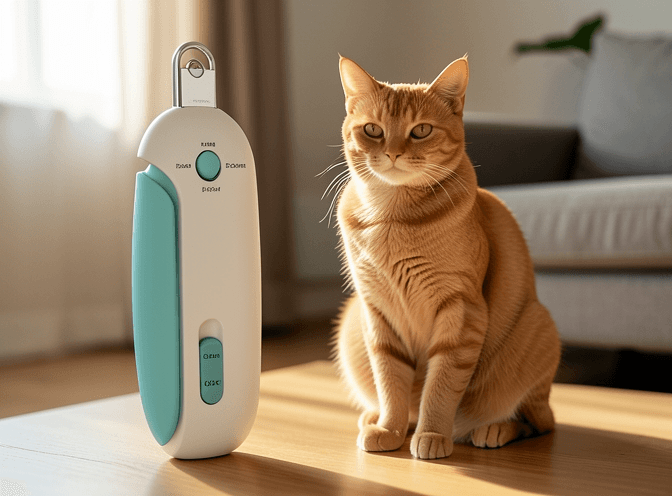 Cat owner reviewing affordable cat nail grinders & electric trimmers options for their pet in 2026