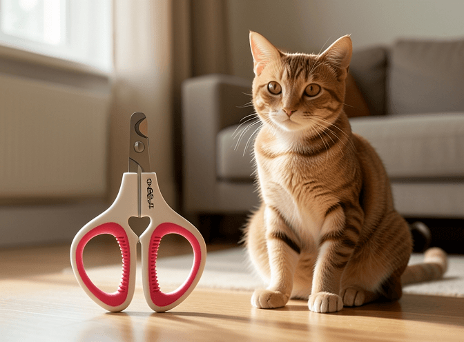 Cat owner reviewing cat nail grinders & electric trimmers for kittens options for their pet in 2026