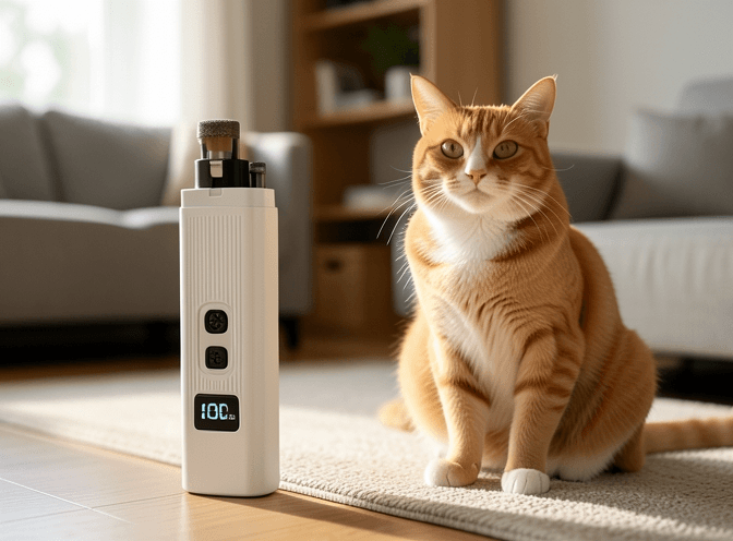 Cat owner reviewing diy cat nail grinders & electric trimmers options for their pet in 2026