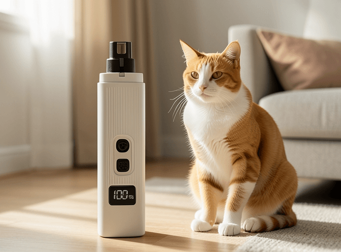 Cat owner reviewing top cat nail grinders & electric trimmers reviews options for their pet in 2026