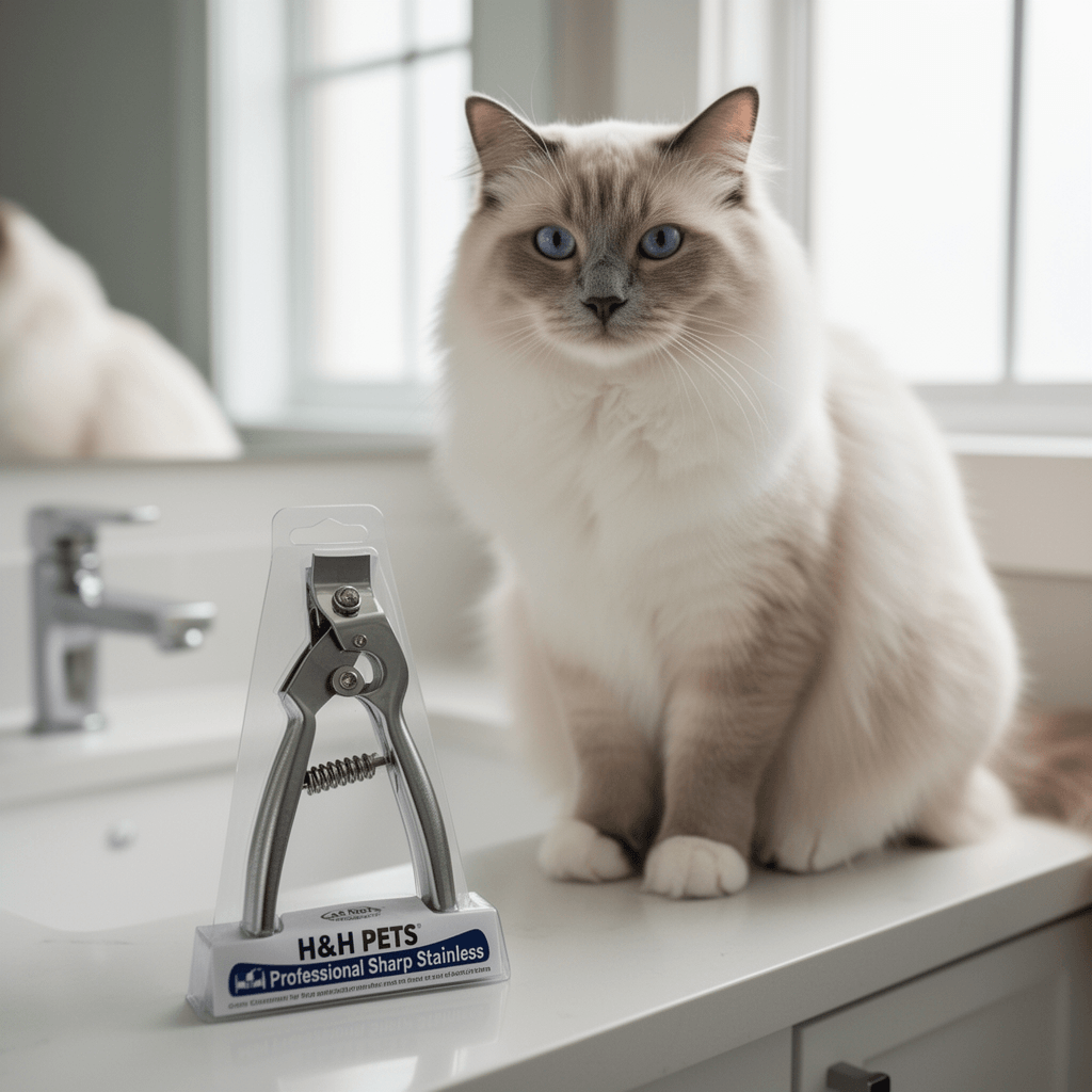 Cat Nail Clipper by H&H Pets - Professional Sharp Stainless with cat - professional product lifestyle photo