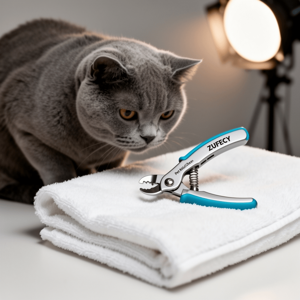ZUFECY Pet Nail Clippers with cat - professional product lifestyle photo