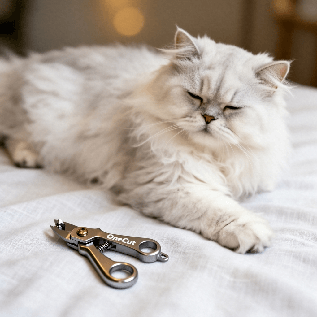 OneCut Pet Nail Clippers with cat - professional product lifestyle photo