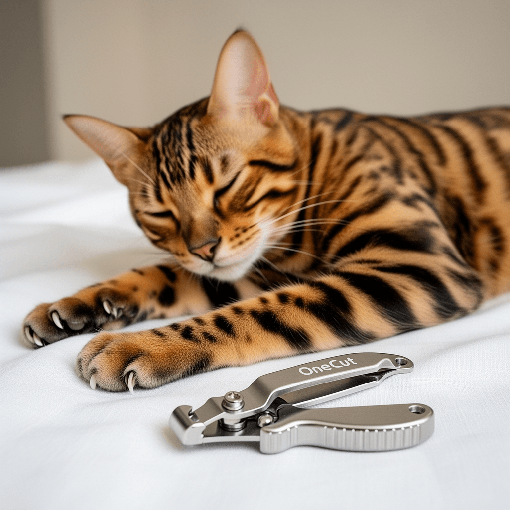 OneCut Pet Nail Clippers with cat - professional product lifestyle photo