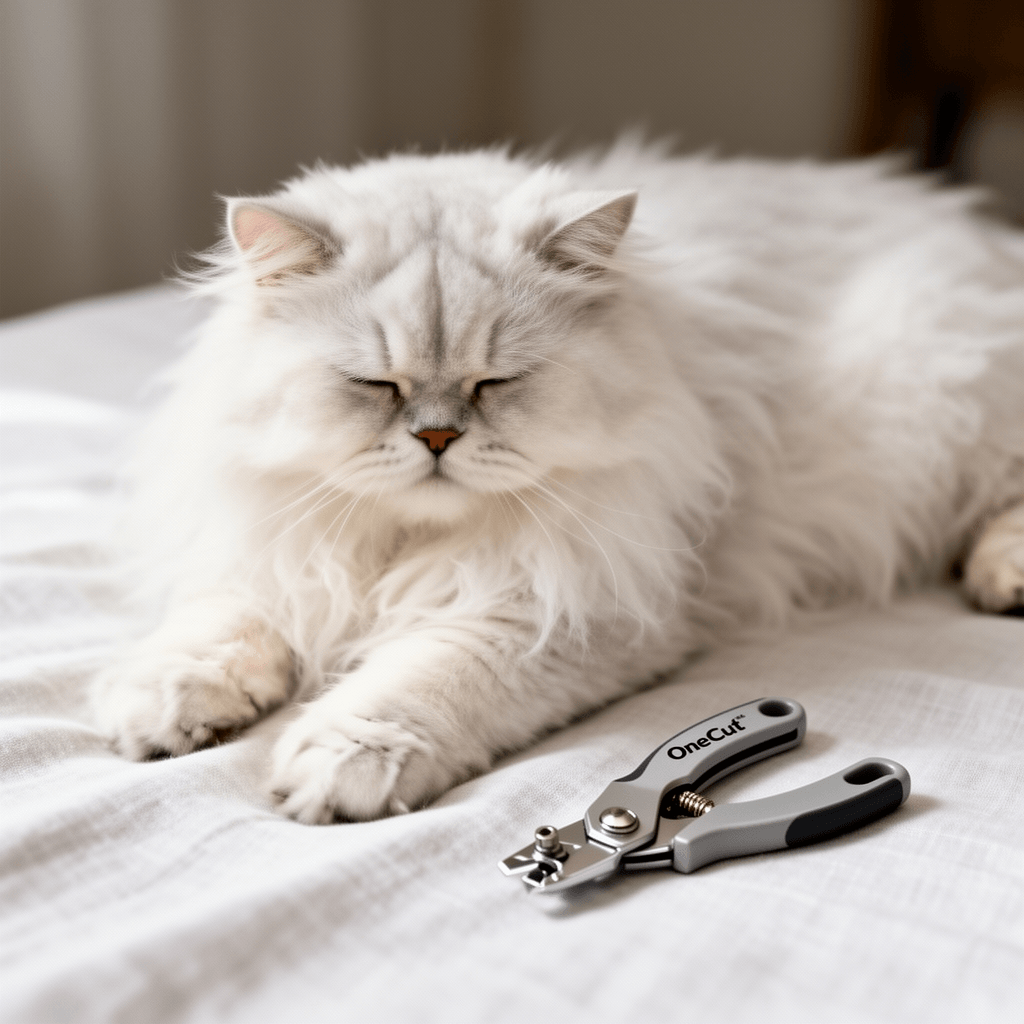 OneCut Pet Nail Clippers with cat - professional product lifestyle photo