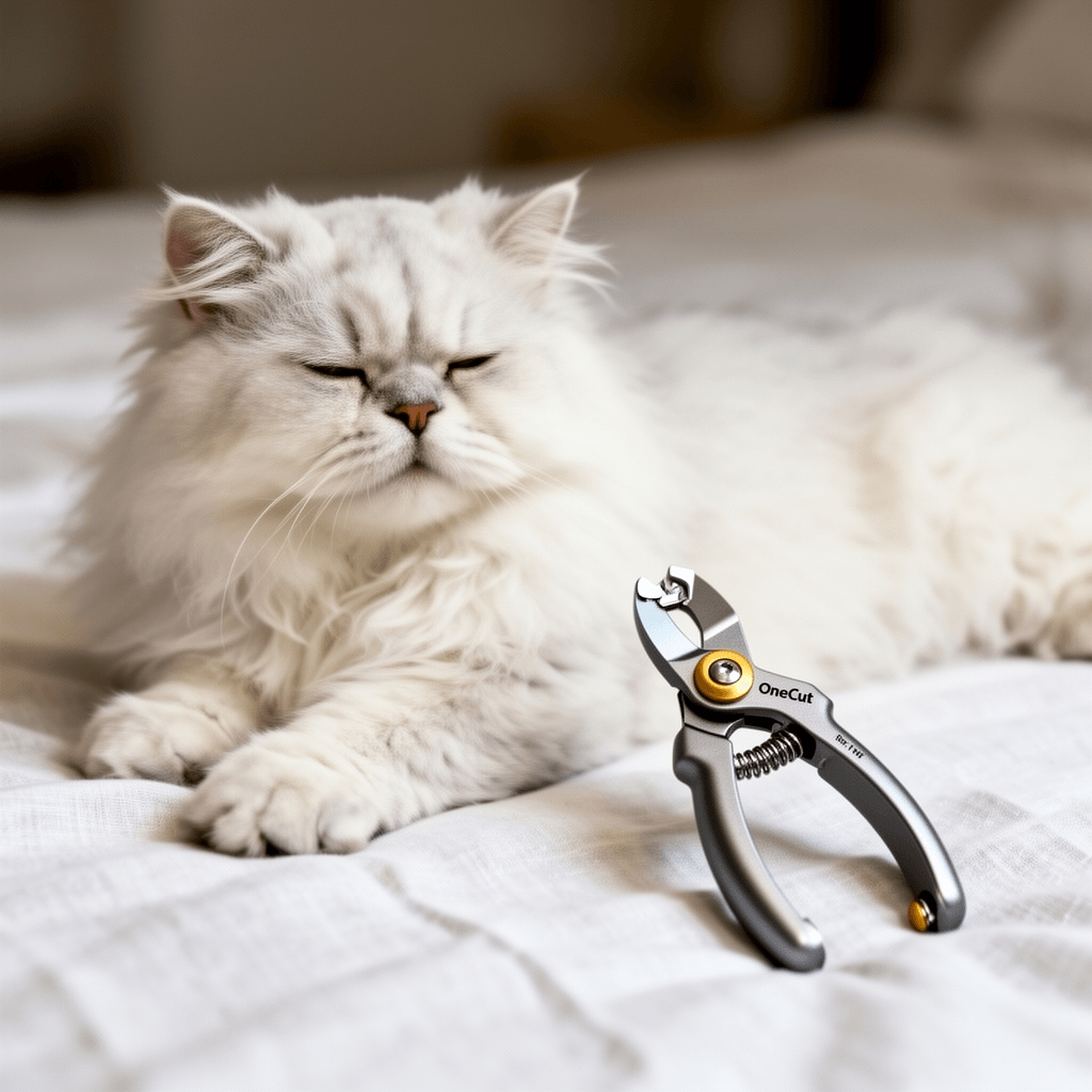 OneCut Pet Nail Clippers with cat - professional product lifestyle photo