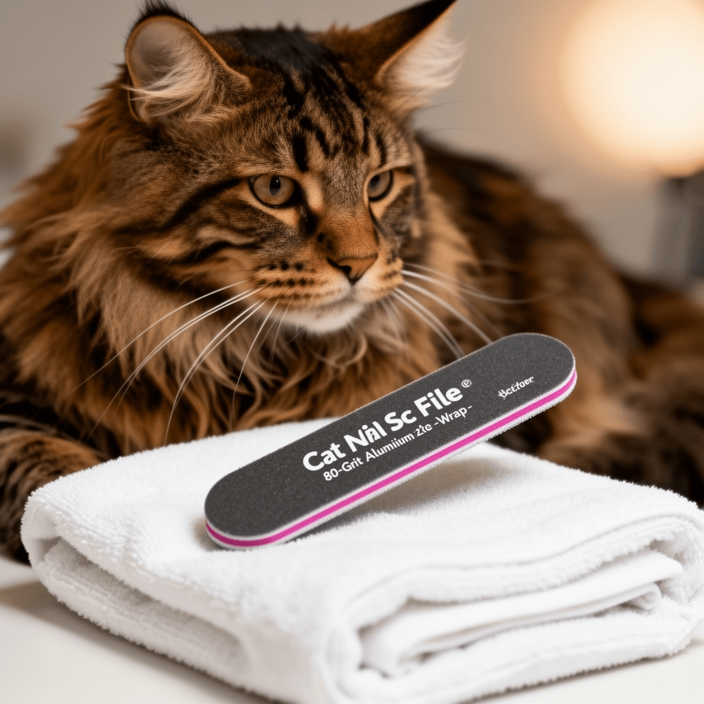 Cat Nail File Scratcher with 80-Grit Aluminum Oxide - Wrap- with cat - professional product lifestyle photo