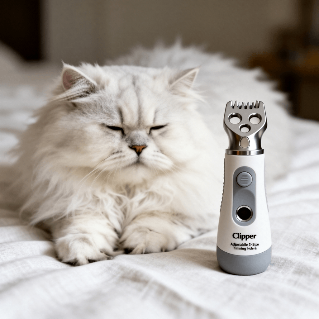 Clipper Cat Nail with Adjustable 3-Size Trimming Hole & with cat - professional product lifestyle photo